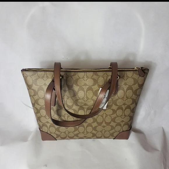 New Coach Zip Top Tote In Signature Canvas khaki nwt - Picture 9 of 11